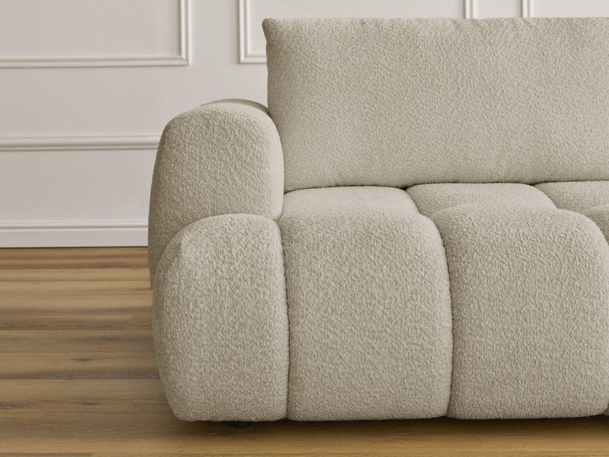 Bobochic Fuji Schlafsofa 3-Sitzer mit Bettkasten und Pouf Bouclé-Stoff Beige