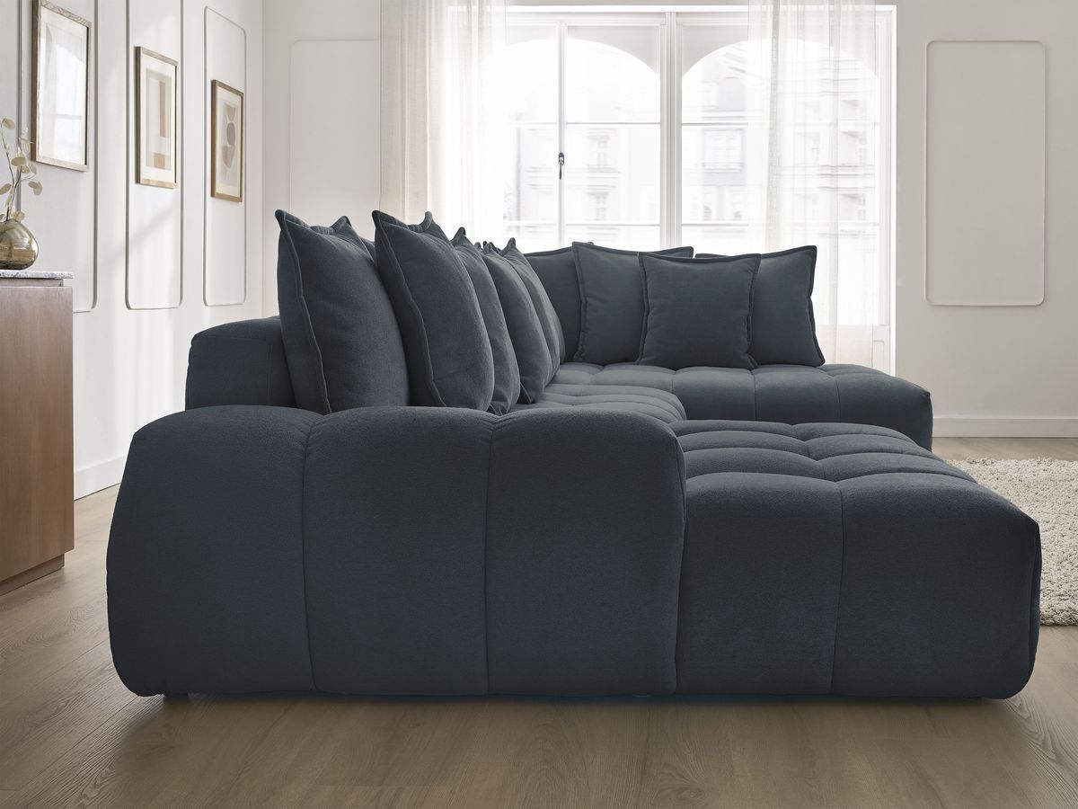 Bobochic Everest Wohnlandschaft, 14 Kissen Strukturstoff Dunkelblau Ecke links