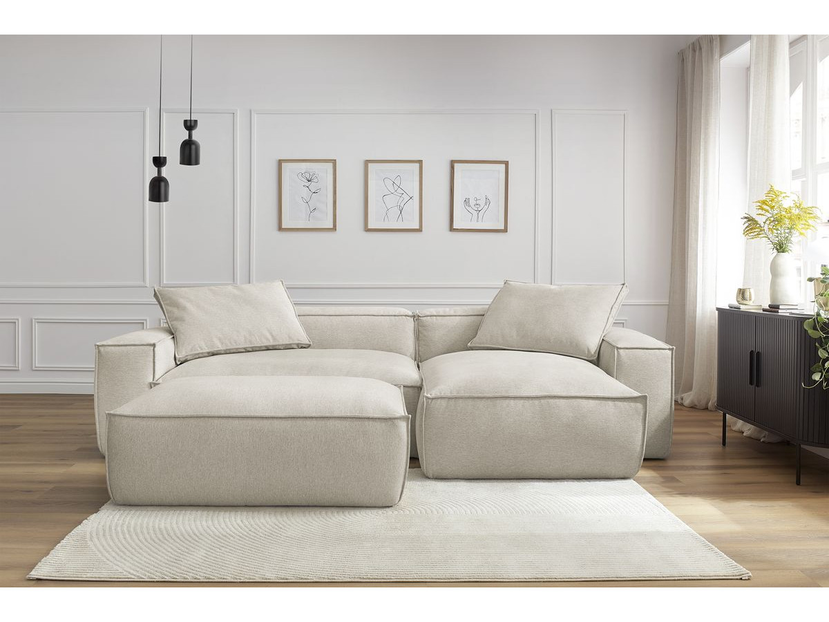 Bobochic Boheme Ecksofa mit Pouf Melange-Stoff Beige