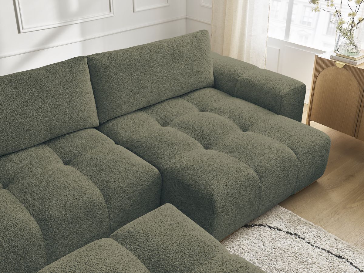 Bobochic Anakin Wohnlandschaft mit Pouf, 3 Kissen Bouclé-Stoff Grün