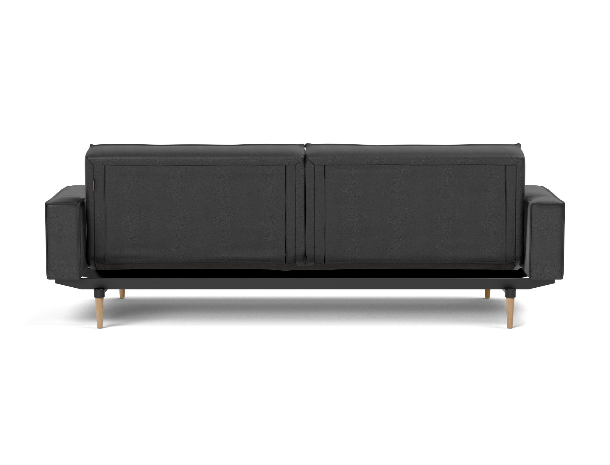 Schlafsofa Splitback mit Armlehnen Lederoptik Faunal 550-Black Beine Styletto Eiche hell