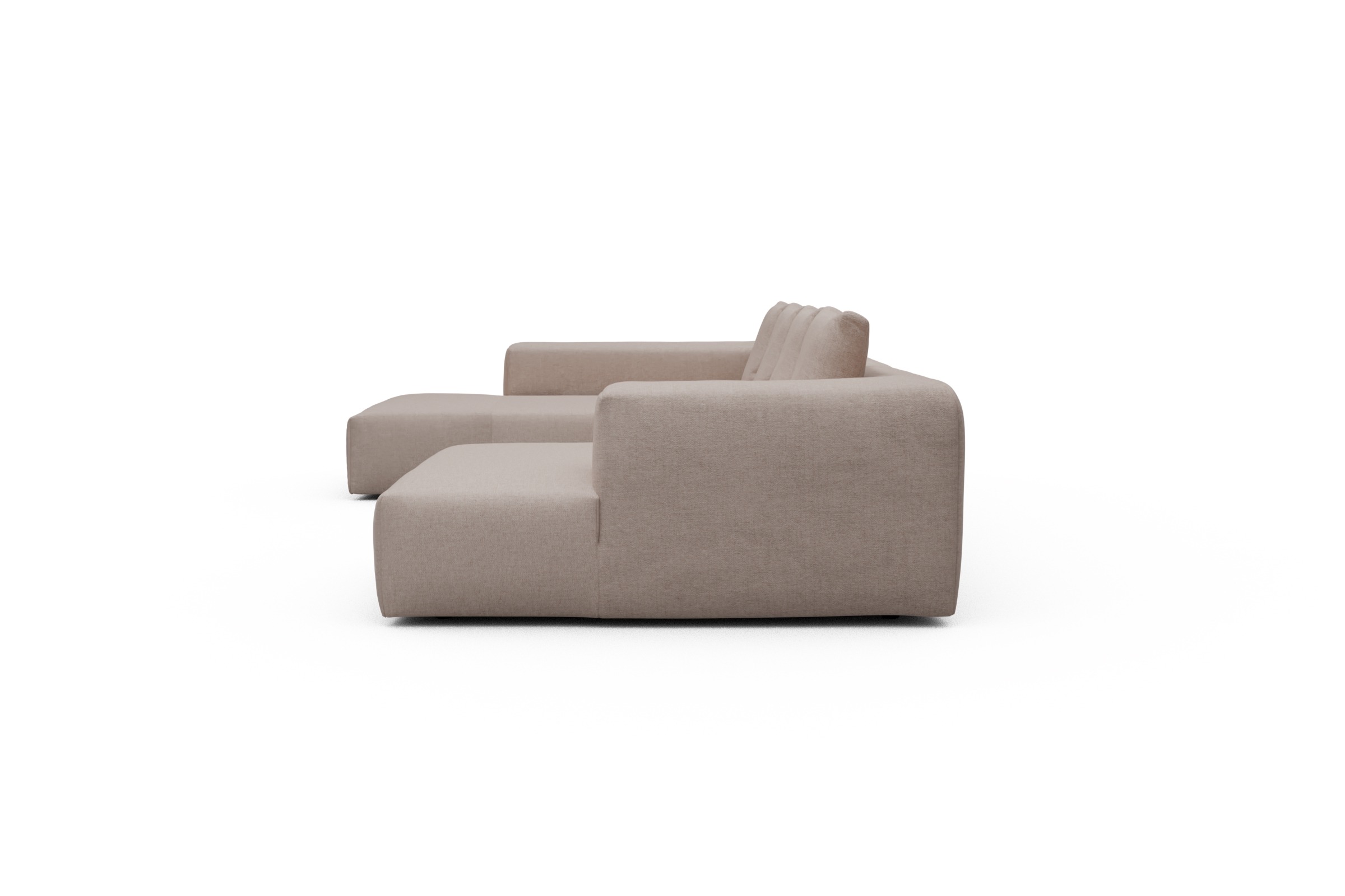 Wohnlandschaft Fred Relax-Ecke links mit 2-Sitzer und Chaiselongue rechts Strukturierter Stoff Weda 300-Weda-Sand