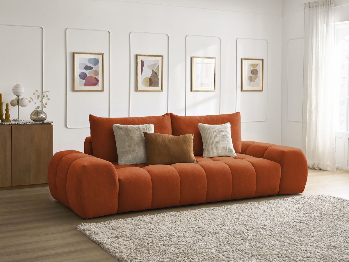 Bobochic Everest Sofa 3-Sitzer, 2 Kissen Strukturstoff Orange
