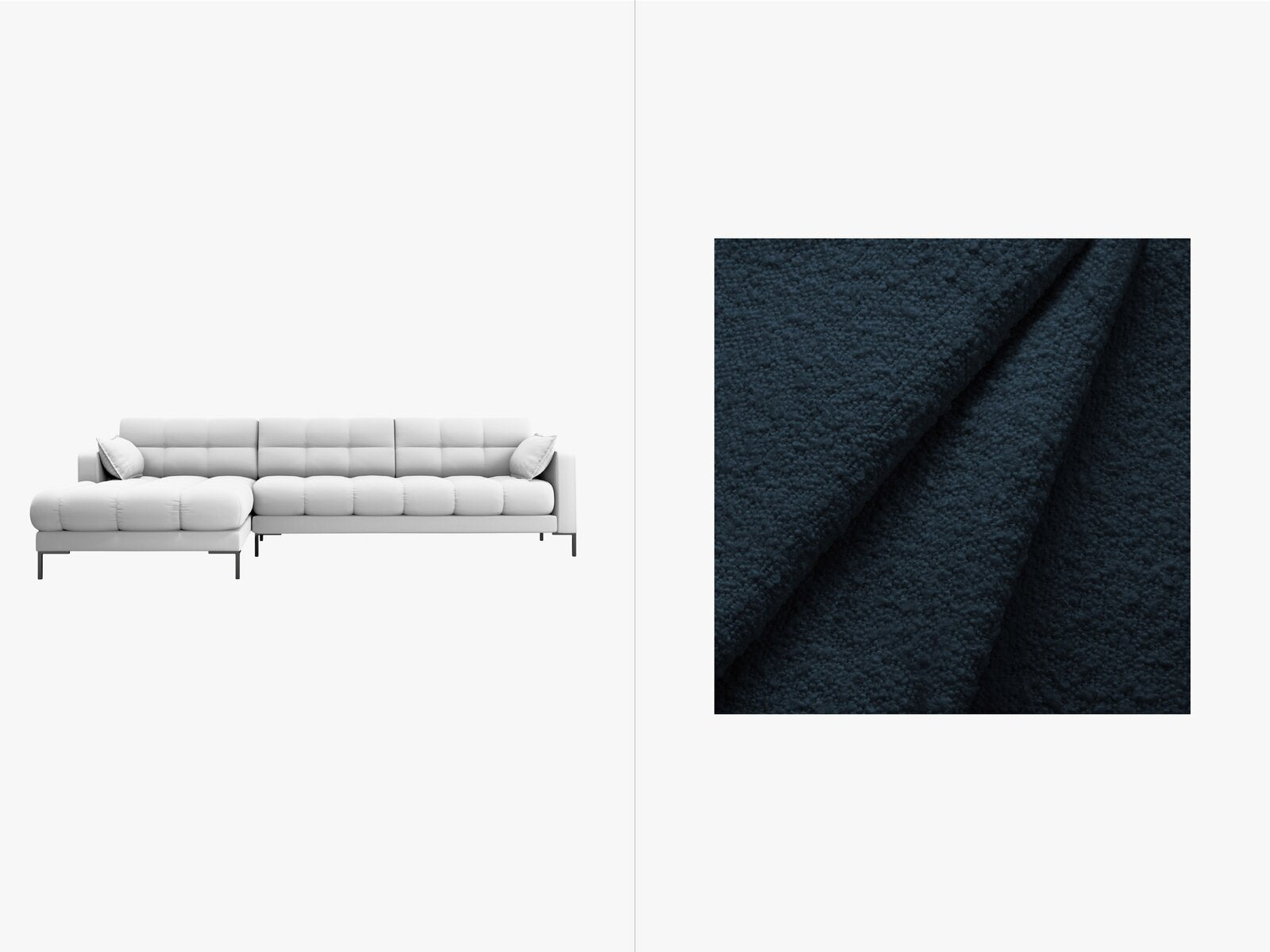 Micadoni Ecksofa Mamaia 5-Sitzer Links Boucle Baloo Dunkelblau schwarze Beine