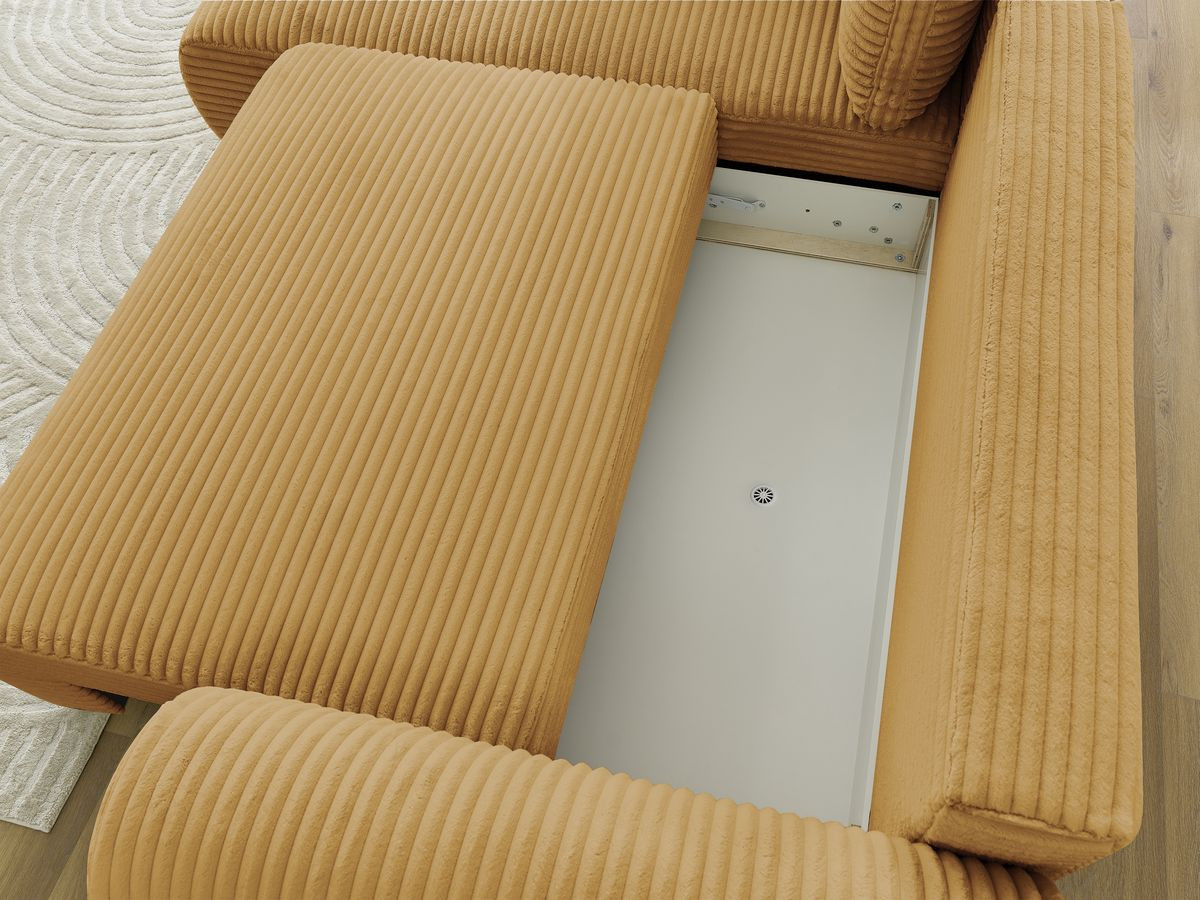 Bobochic Lucien Ecksofa mit Schlaffunktion und Bettkasten 296 × 198 cm Breitcord weich Gelb Ecke links