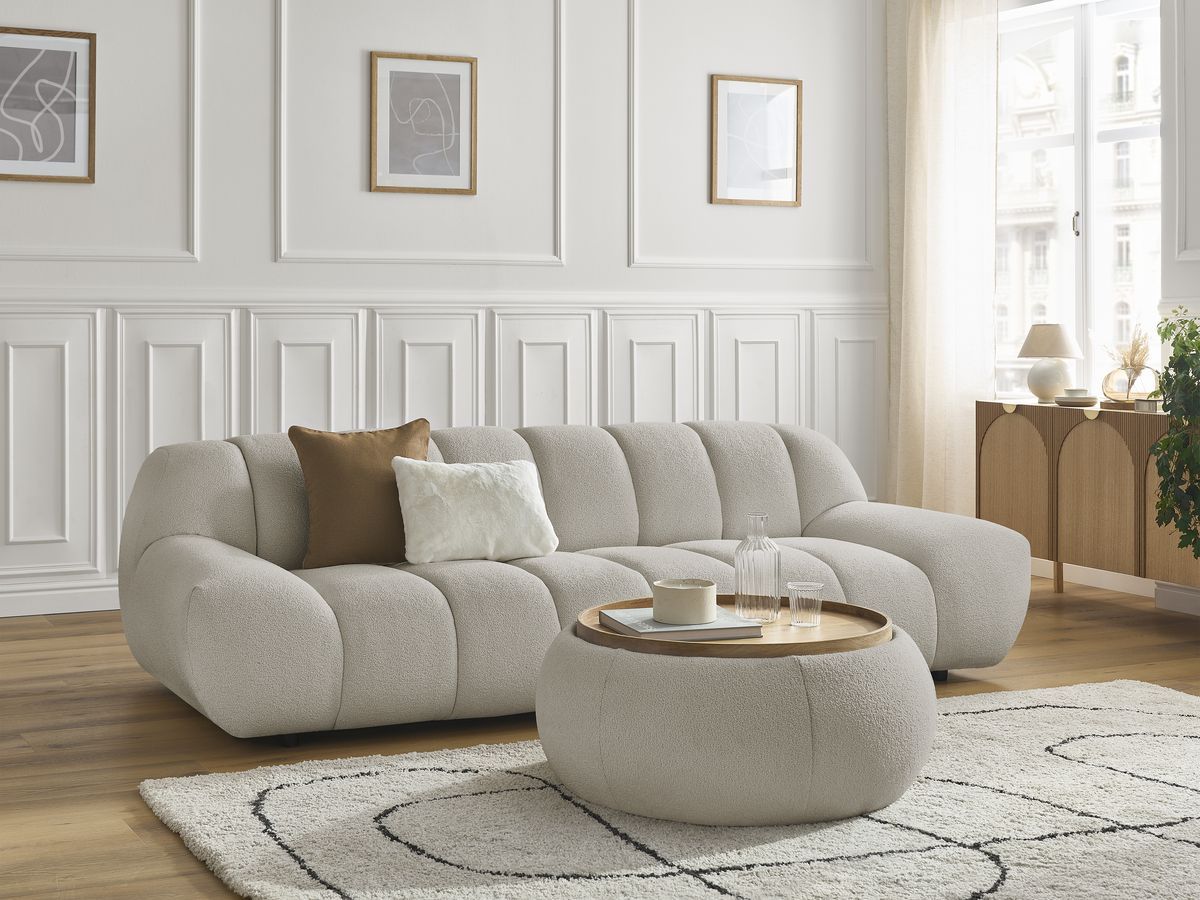 Bobochic Hayden Sofa 3-Sitzer mit Pouf 256 × 107 cm Bouclé-Stoff Taupe