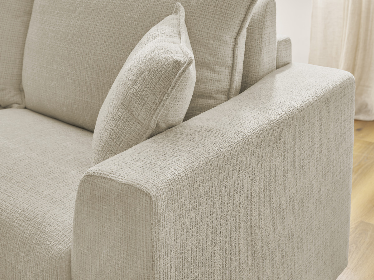 Bobochic Augustin Ecksofa mit Schlaffunktion und Bettkasten Strukturstoff Beige, Liegefläche 160 × 200 cm