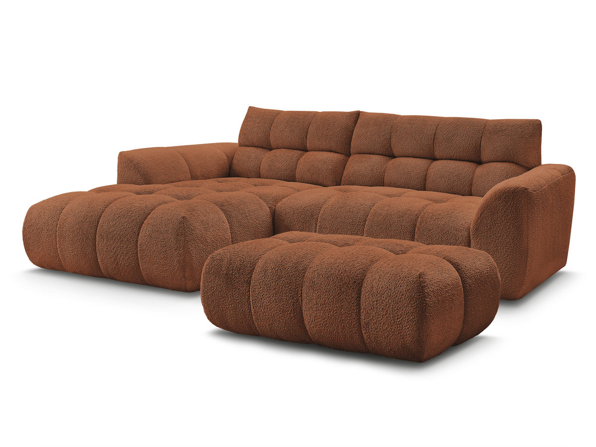 Bobochic Jaya Ecksofa mit Pouf Chenille Orange Ecke links