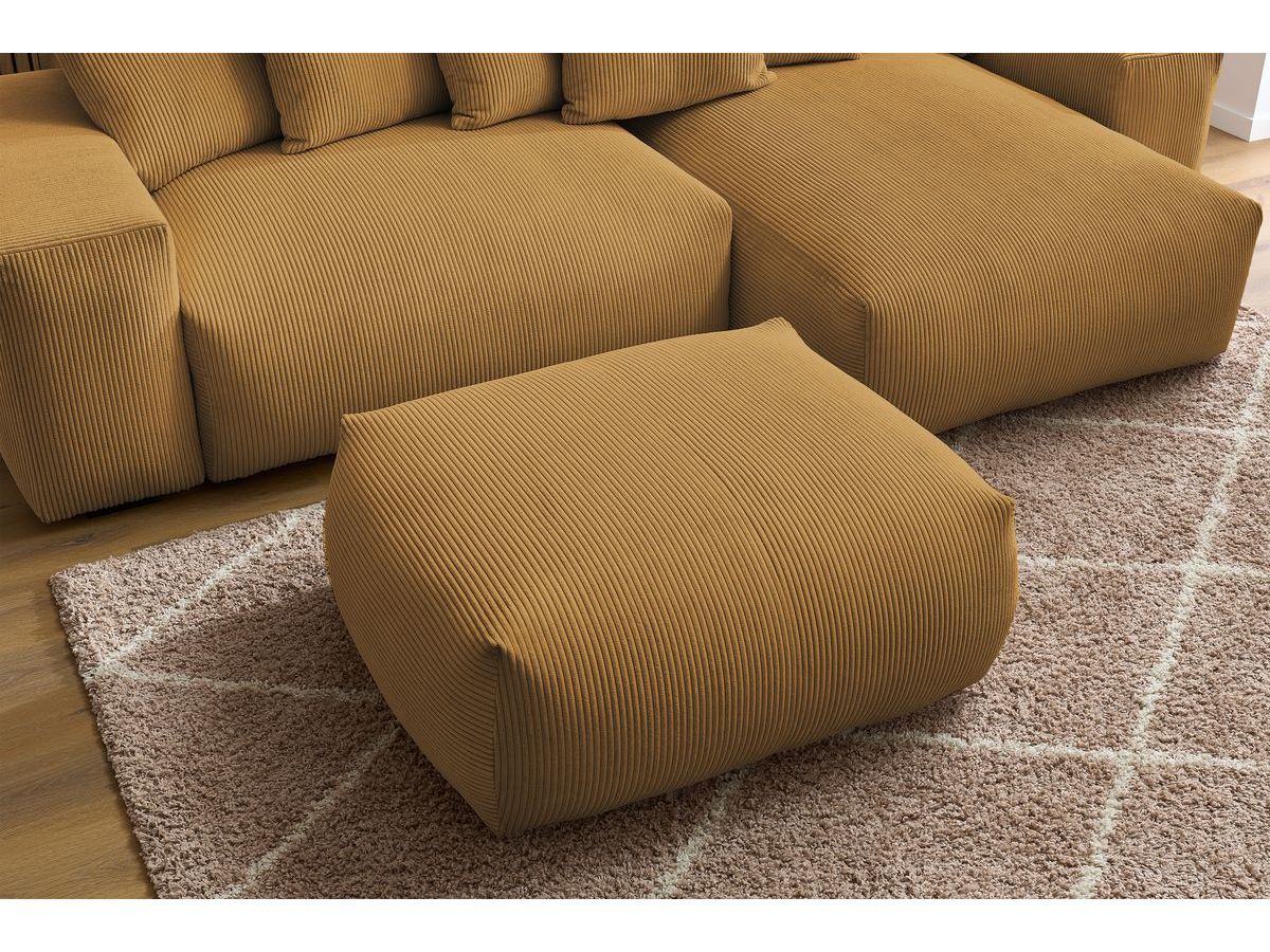 Bobochic Voltaire Ecksofa mit Schlaffunktion und Bettkasten und Pouf Cordsamt Gelb