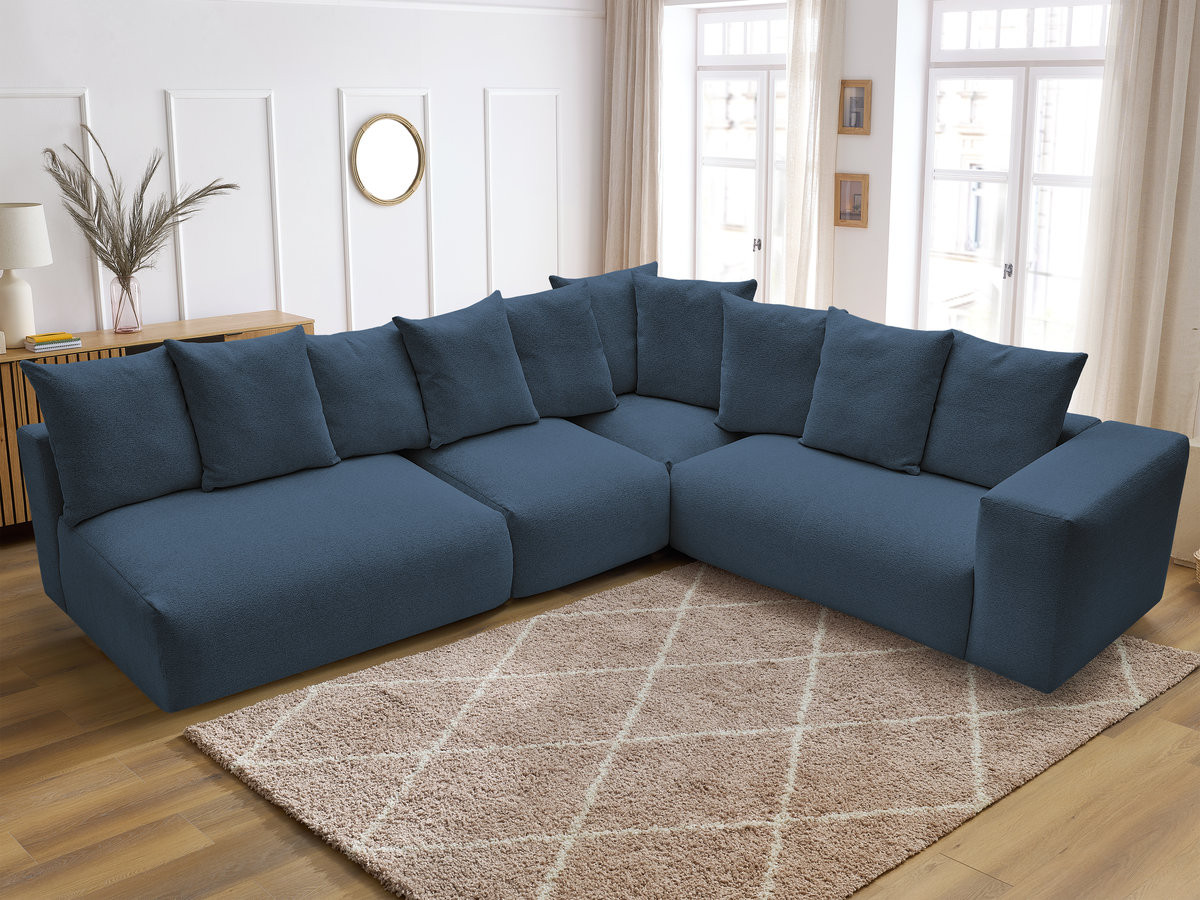 Bobochic Voltaire Ecksofa 322 × 268 cm Melange-Stoff Dunkelblau Ecke rechts