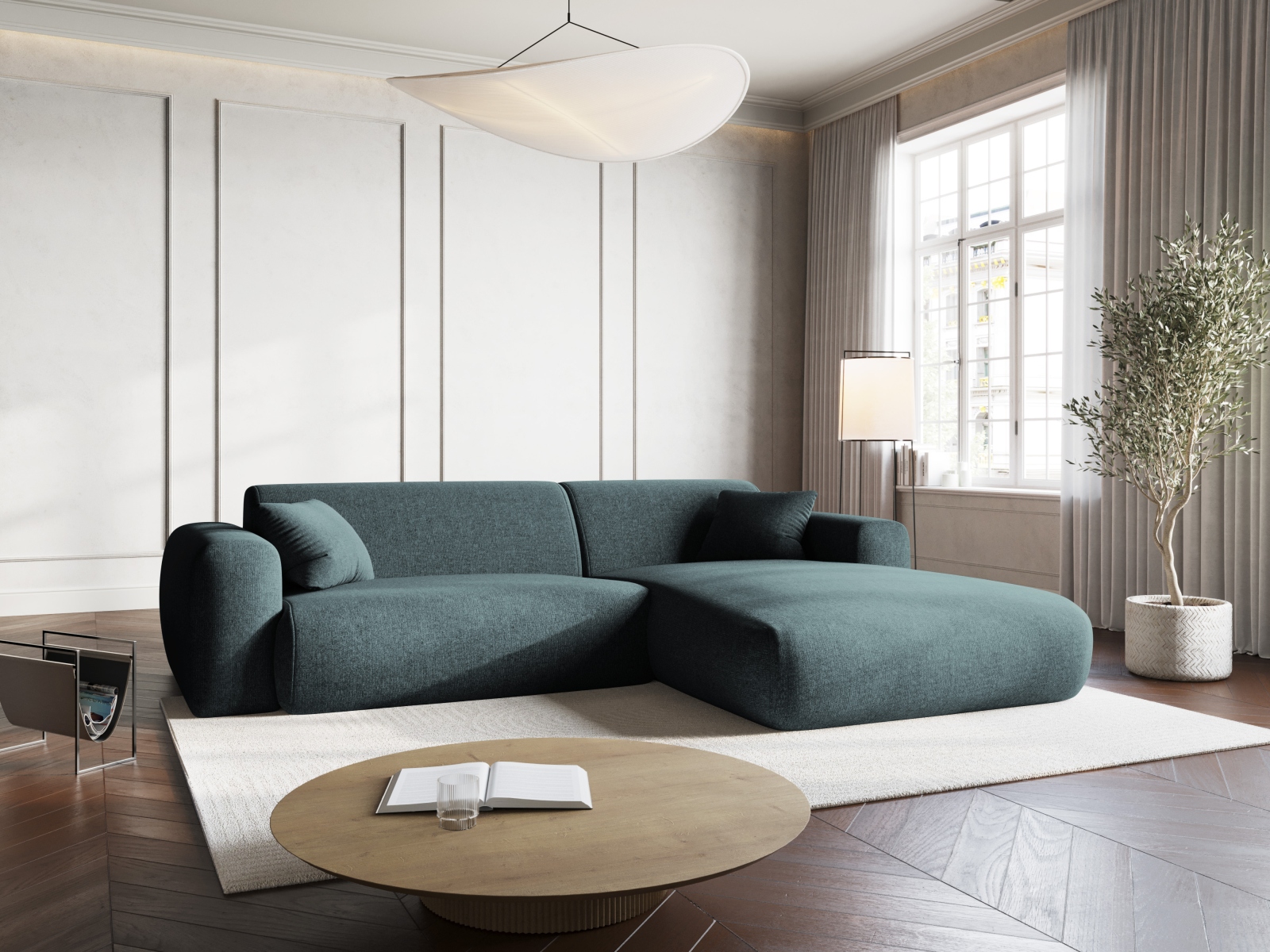 Cosmopolitan Design Ecksofa Nolio 4-Sitzer kleine Version Chenille Haga Petrol Rechts