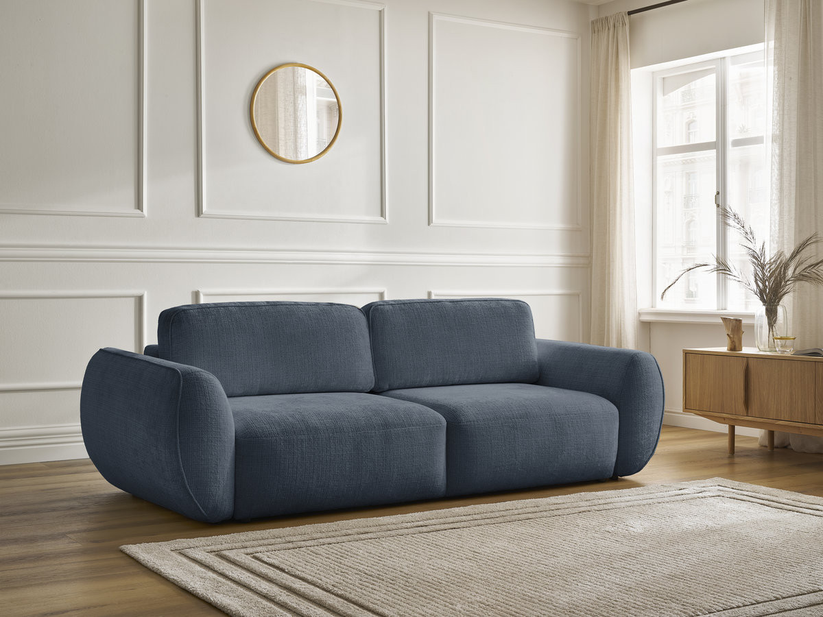 Bobochic Denise Schlafsofa 3-Sitzer mit Bettkasten Strukturstoff Dunkelblau