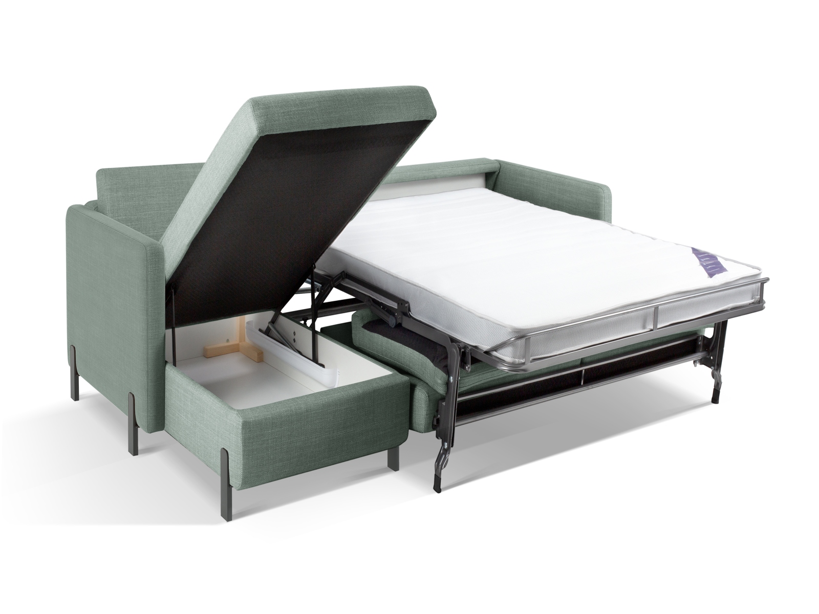 Micadoni Schlaf-Ecksofa Gloria 5-Sitzer Links Strukturierter Stoff Minze 205x160