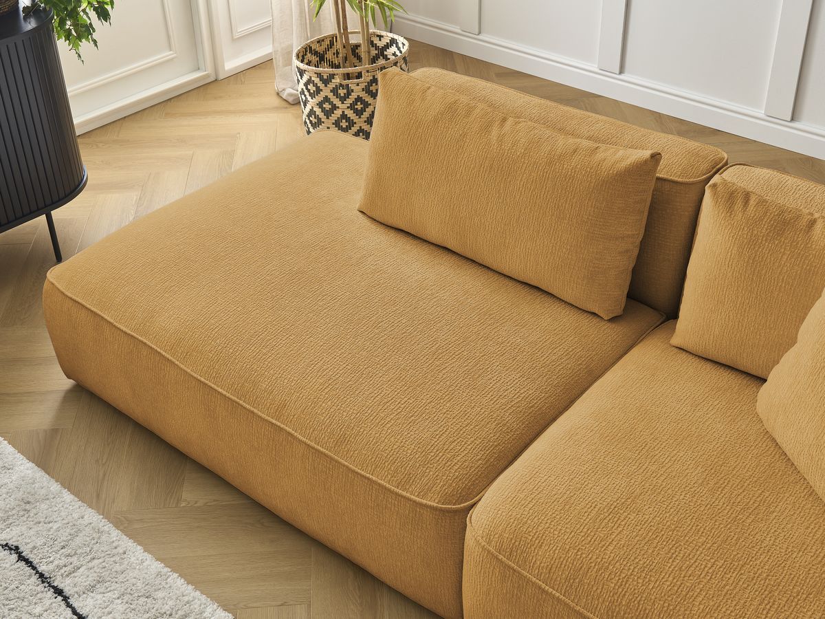 Bobochic Leopold Sofa 4-Sitzer mit Pouf Strukturstoff Gelb Armlehne rechts