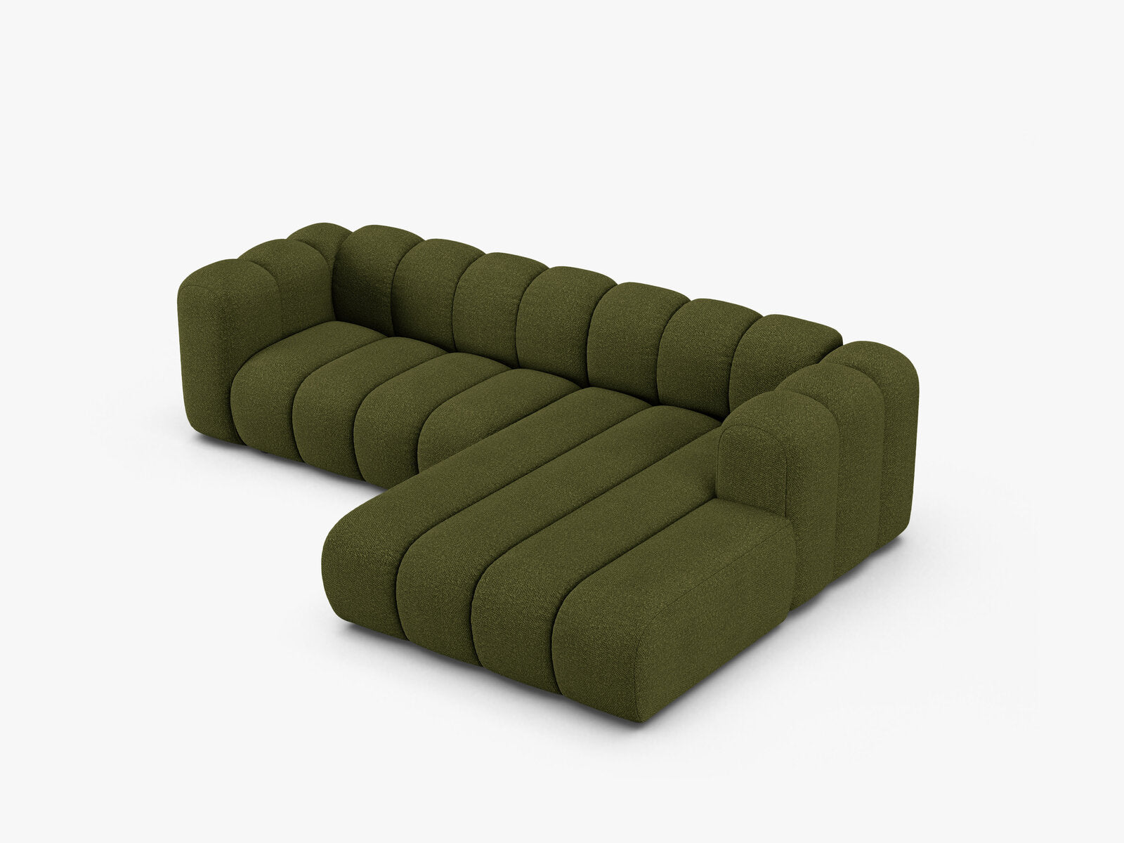 Micadoni Modulares Ecksofa Lupine 4-Sitzer mittelgroß Rechts Boucle Baloo Dunkel-Olivgrün