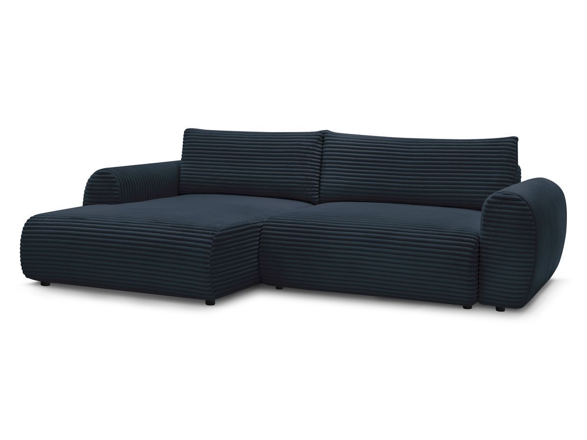 Bobochic Lucien Ecksofa mit Schlaffunktion und Bettkasten 314 × 167 cm Breitcord weich Dunkelblau Ecke links