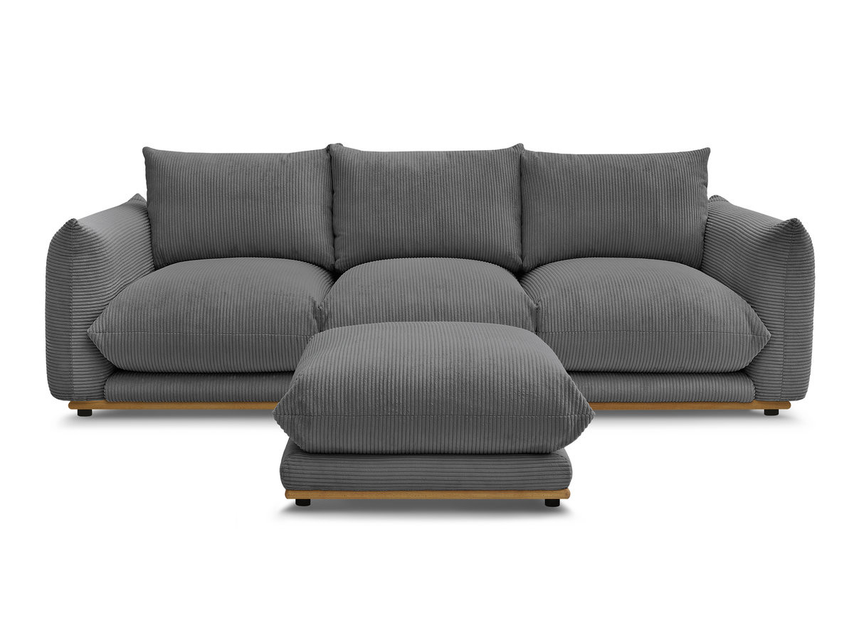 Bobochic Ernest Sofa 3-Sitzer mit Pouf 266 × 106 cm Cordsamt Dunkelgrau