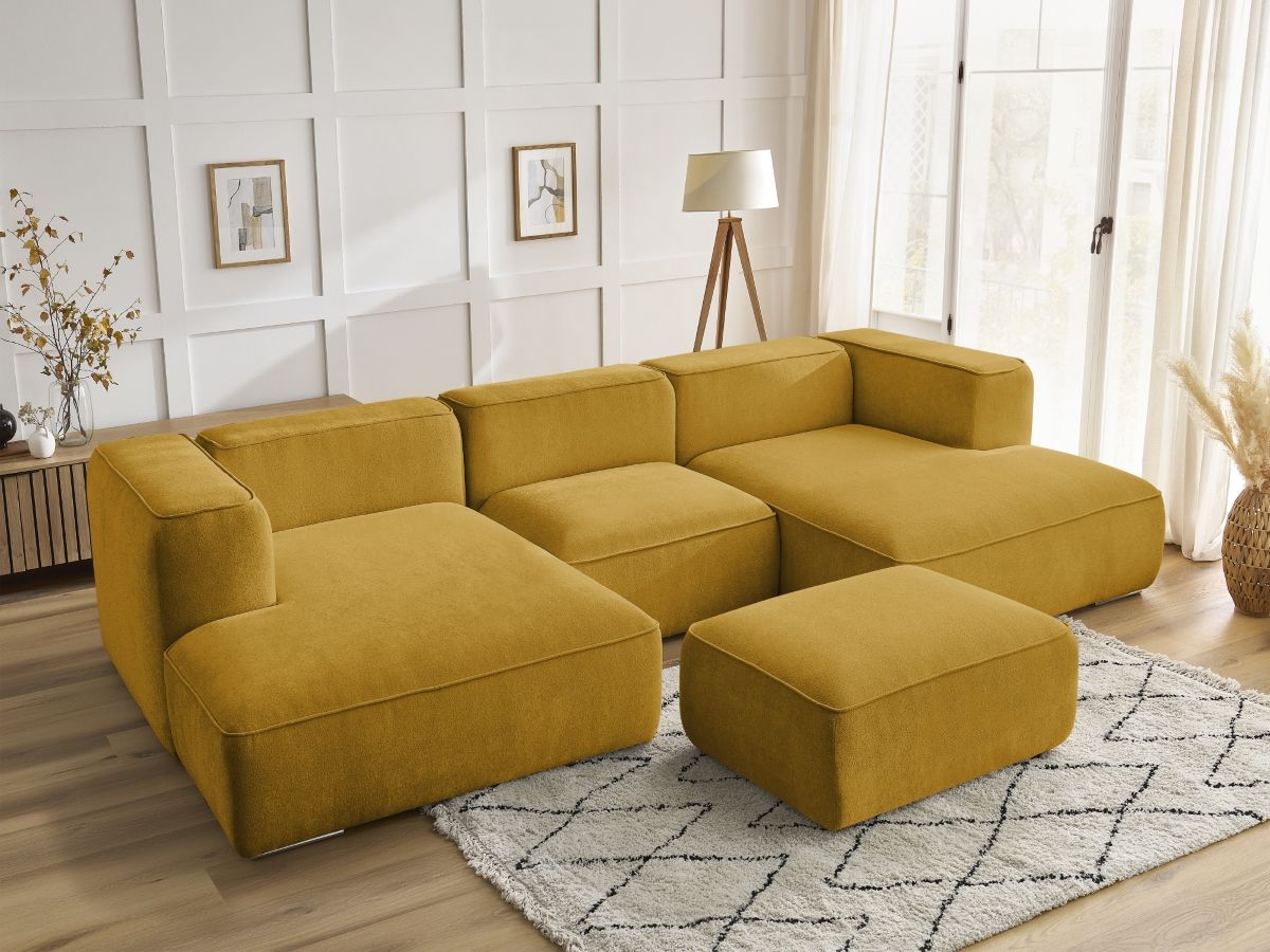 Bobochic Zephyr Wohnlandschaft mit Pouf Strukturstoff Gelb