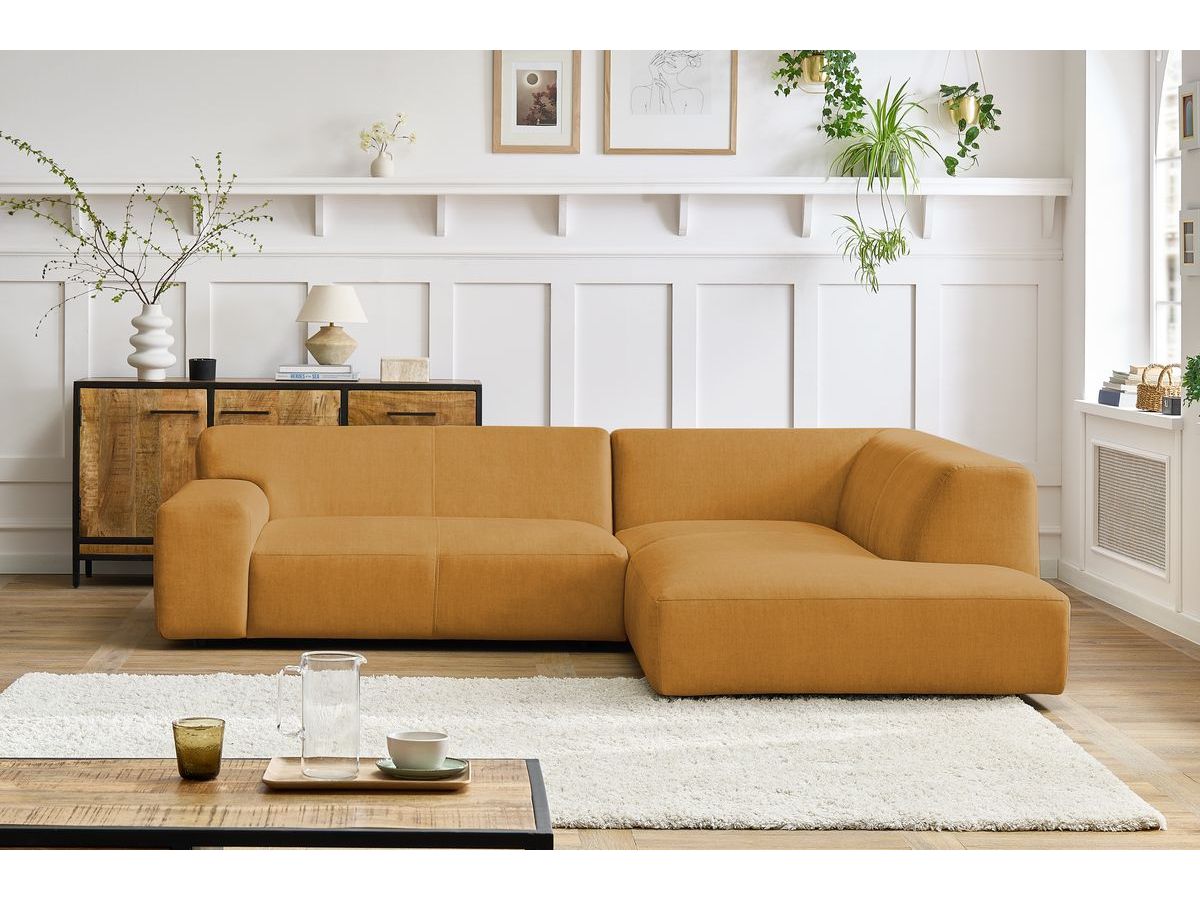 Bobochic Lavena Ecksofa 272 × 220 cm Samt Gelb Ecke rechts