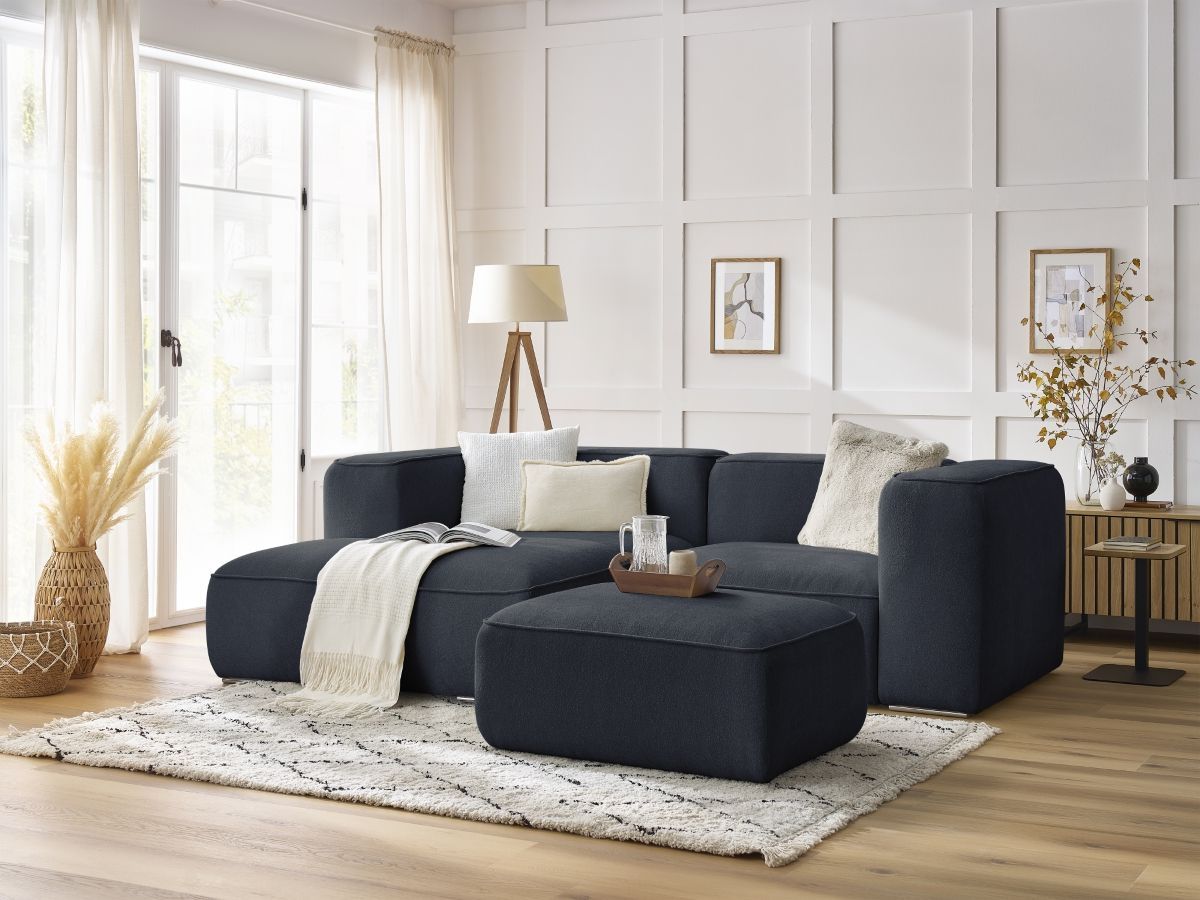 Bobochic Zephyr Ecksofa mit Pouf 260 × 165 cm Strukturstoff Dunkelblau Ecke links
