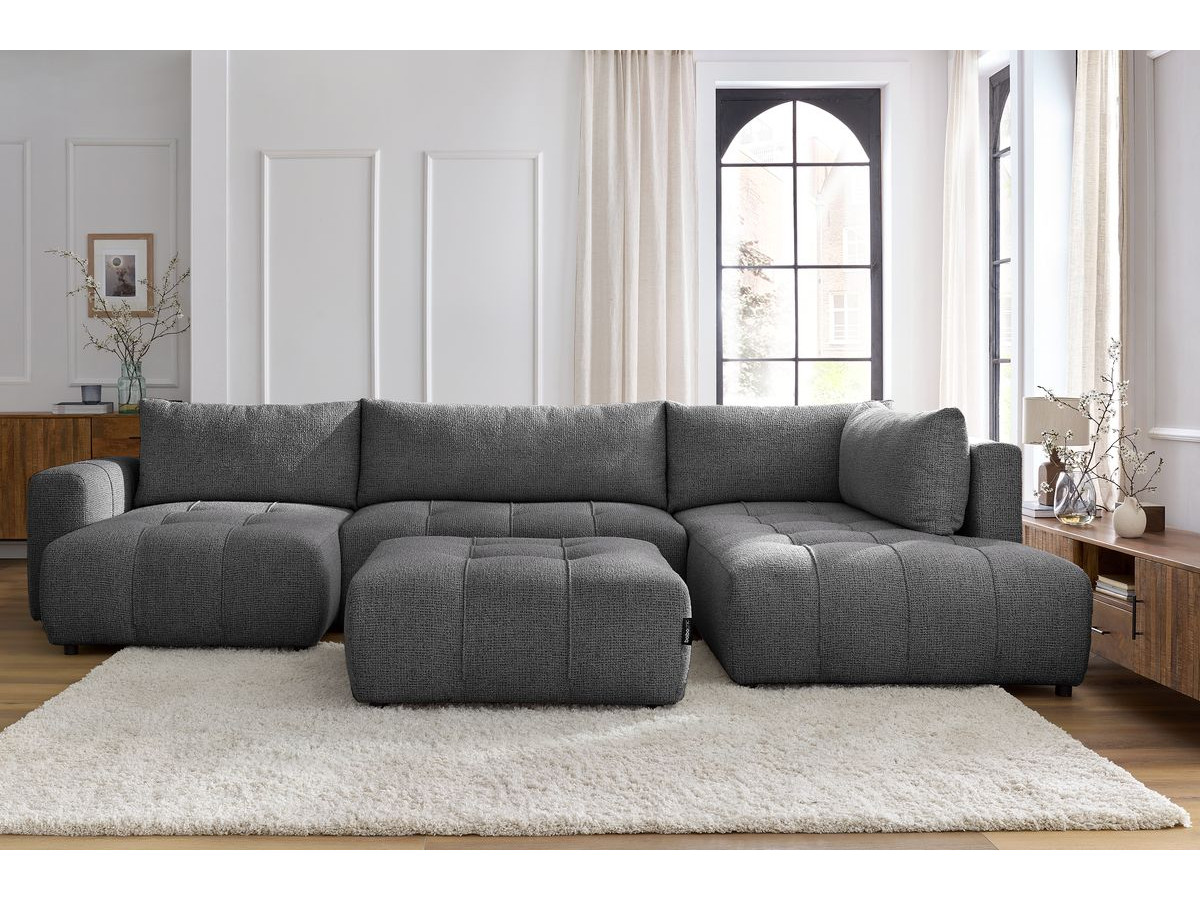 Bobochic Arsene Wohnlandschaft mit Pouf Melange-Stoff Dunkelgrau Ecke links