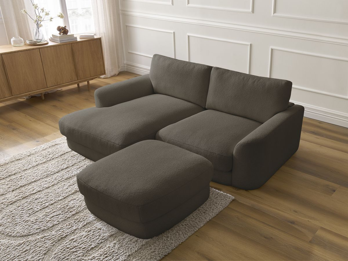 Bobochic Leonore Ecksofa mit Pouf Bouclé-Stoff Braun Ecke links
