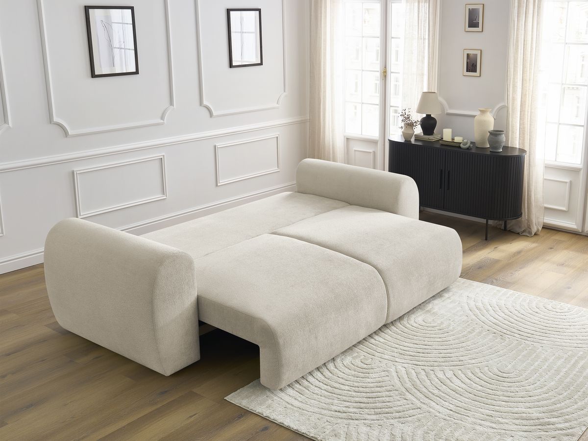 Bobochic Lucien Schlafsofa 3-Sitzer mit Bettkasten Stoff Beige