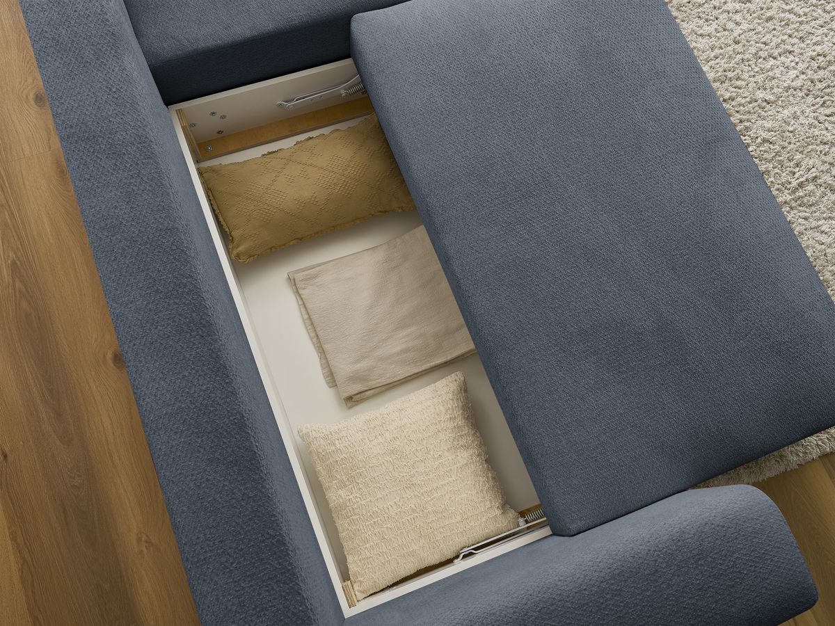 Bobochic Sidonie Ecksofa mit Schlaffunktion und Bettkasten Melange-Stoff Dunkelblau