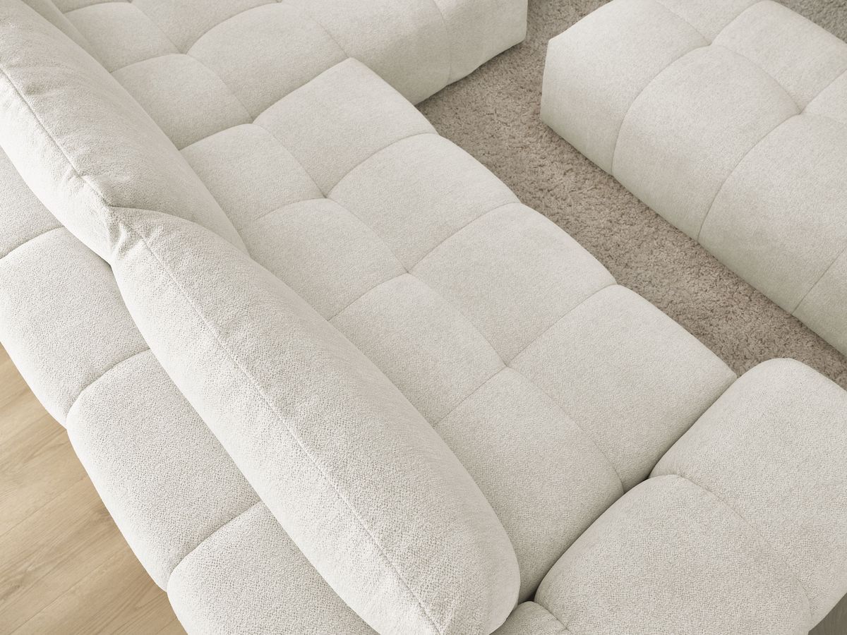 Bobochic Everest Ecksofa mit Schlaffunktion und Bettkasten und Pouf 318 × 180 cm, 3 Kissen Melange-Stoff Weiß Ecke rechts