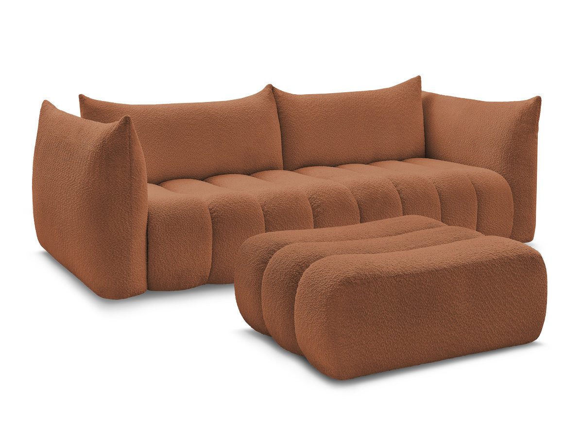 Bobochic Azra Sofa 4-Sitzer mit Pouf Bouclé-Stoff Orange