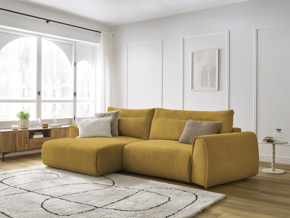 Bobochic Aden Ecksofa 293 × 152 cm Stoff Gelb Ecke links