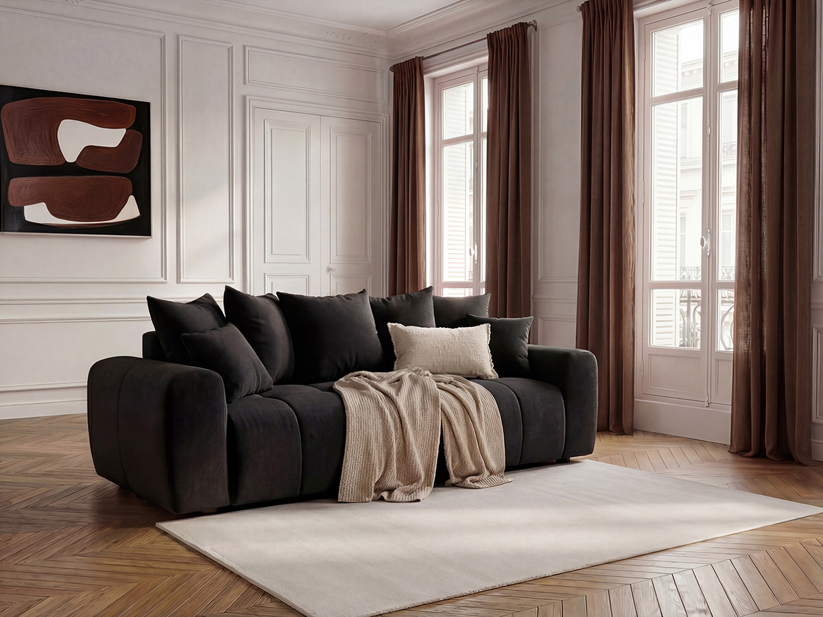 Bobochic Roxelane Schlafsofa 3-Sitzer mit Bettkasten Melange-Stoff Dunkelgrau