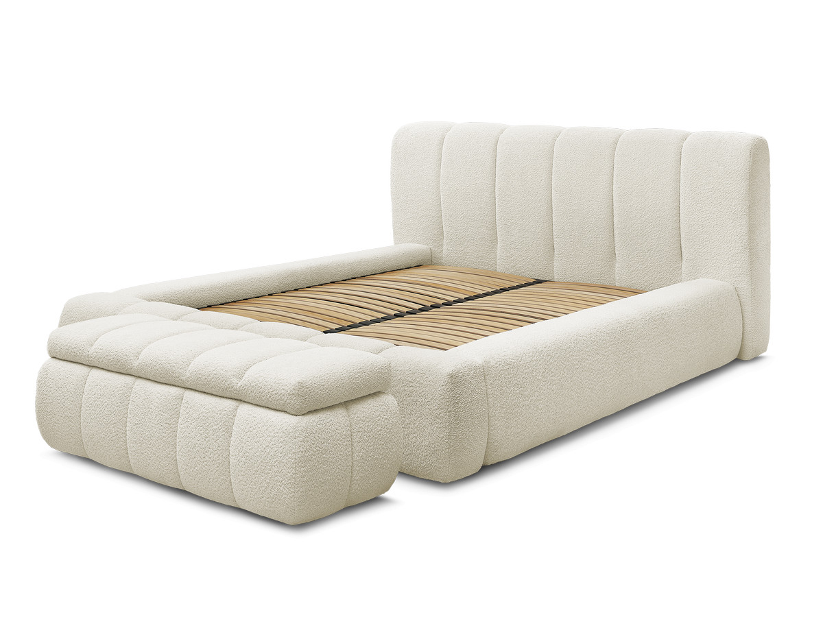 Bobochic Denali Polsterbett mit Bettkasten mit Bettbank Bouclé-Stoff Weiß, Liegefläche 180 × 200 cm