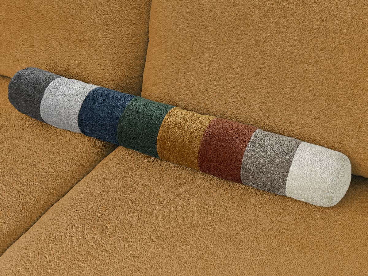 Bobochic Lucien Ecksofa mit Schlaffunktion und Bettkasten und Pouf 314 × 167 cm Stoff Gelb Ecke links