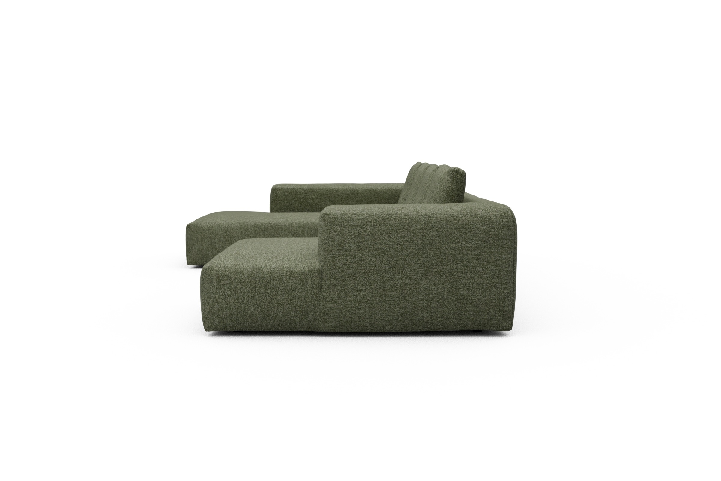 Wohnlandschaft Fred Relax-Ecke links mit 2-Sitzer und Chaiselongue rechts Carreno-Vivid-Green