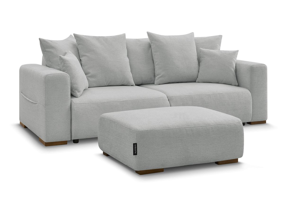 Bobochic Sidonie Schlafsofa 4-Sitzer mit Bettkasten und Pouf Melange-Stoff Hellgrau