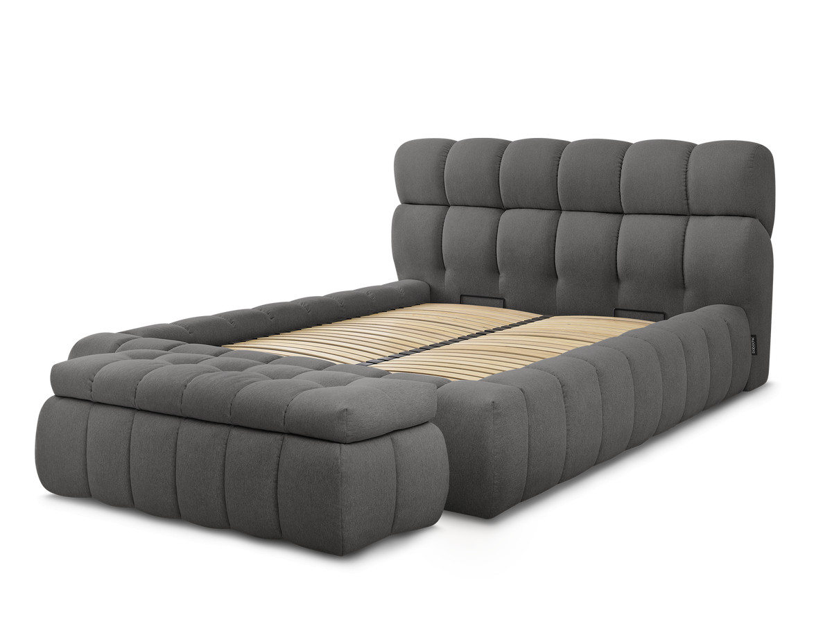 Bobochic Mont-blanc Polsterbett mit Bettkasten mit Bettbank Stoff Dunkelgrau, Liegefläche 160 × 200 cm