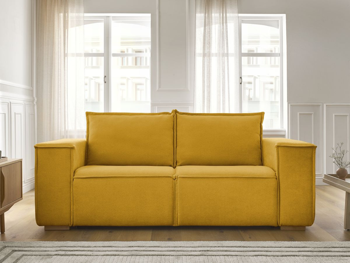 Bobochic Chelsea Schlafsofa 3-Sitzer Strukturstoff Gelb, Liegefläche 140 × 200 cm
