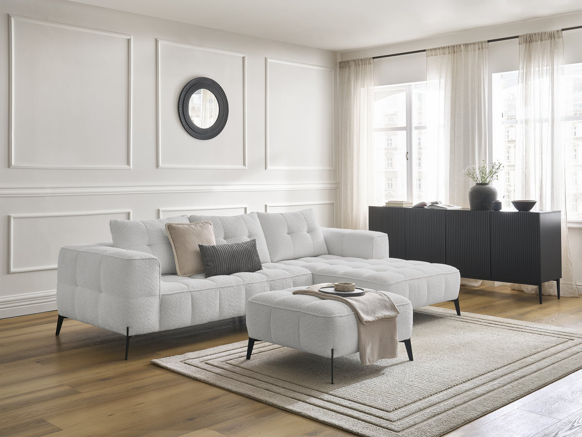 Bobochic Anis Ecksofa mit Pouf Bouclé-Stoff Hellgrau Ecke rechts