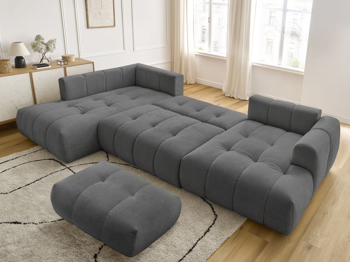 Bobochic Fuji Wohnlandschaft mit Pouf Stoff Dunkelgrau Ecke rechts