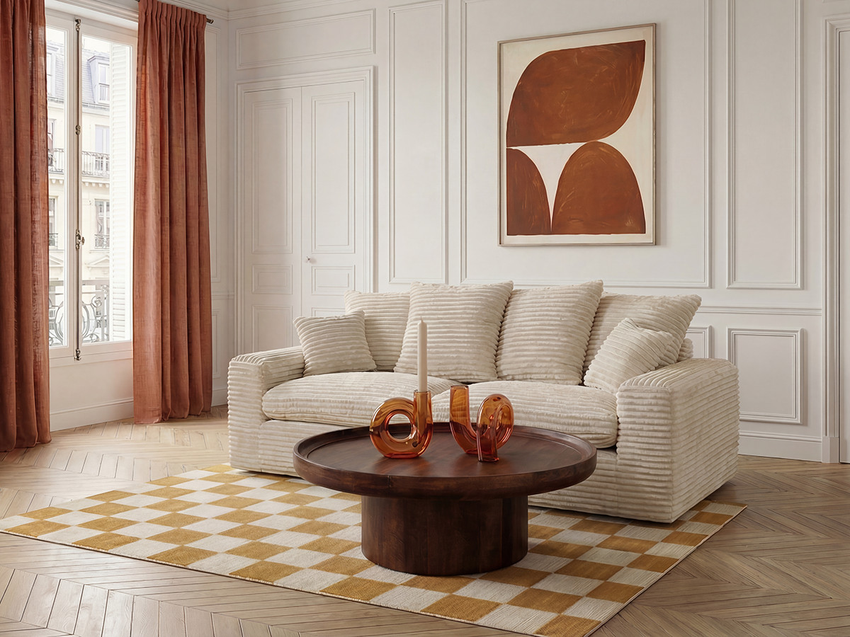 Bobochic Nevada Sofa 2,5-Sitzer Breitcord weich Beige