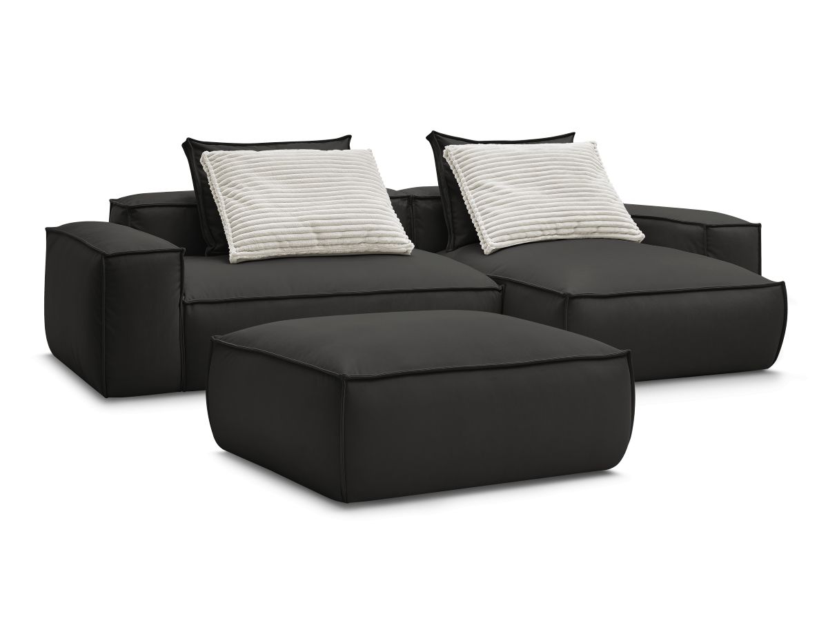 Bobochic Boheme Ecksofa mit Pouf Kunstleder Schwarz