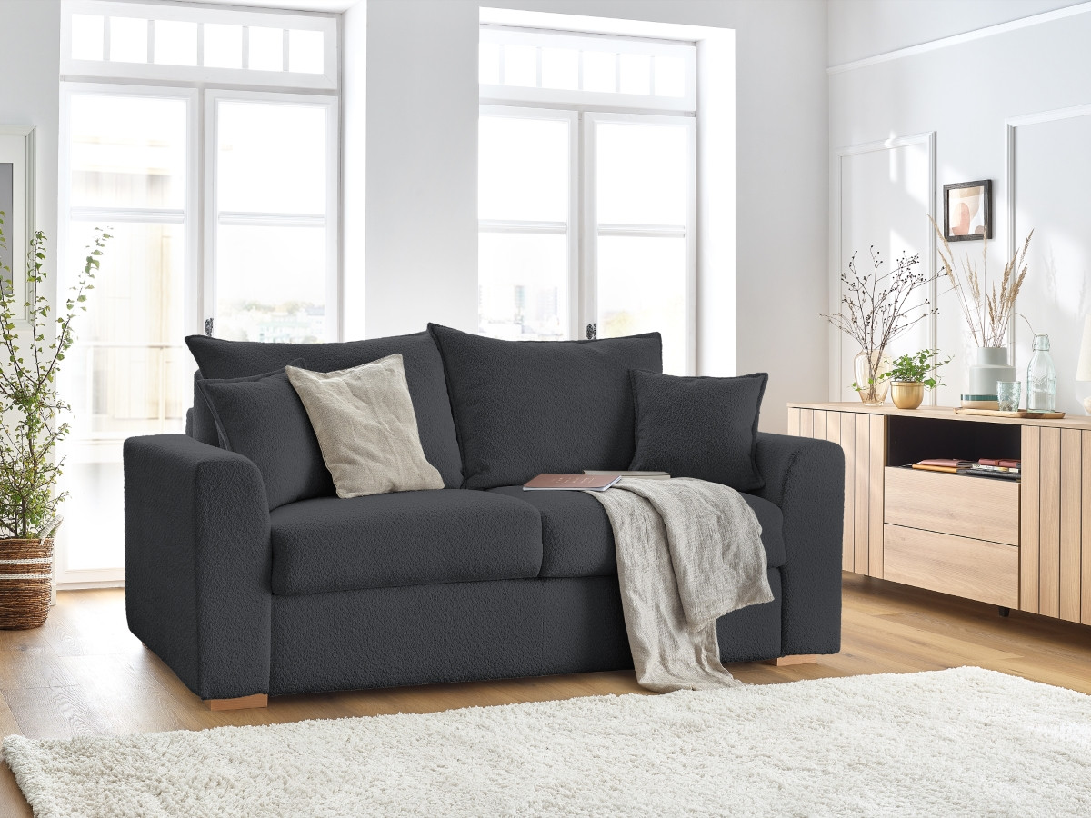 Bobochic Augustin Schlafsofa 3-Sitzer Bouclé-Stoff Dunkelgrau, Liegefläche 160 × 200 cm