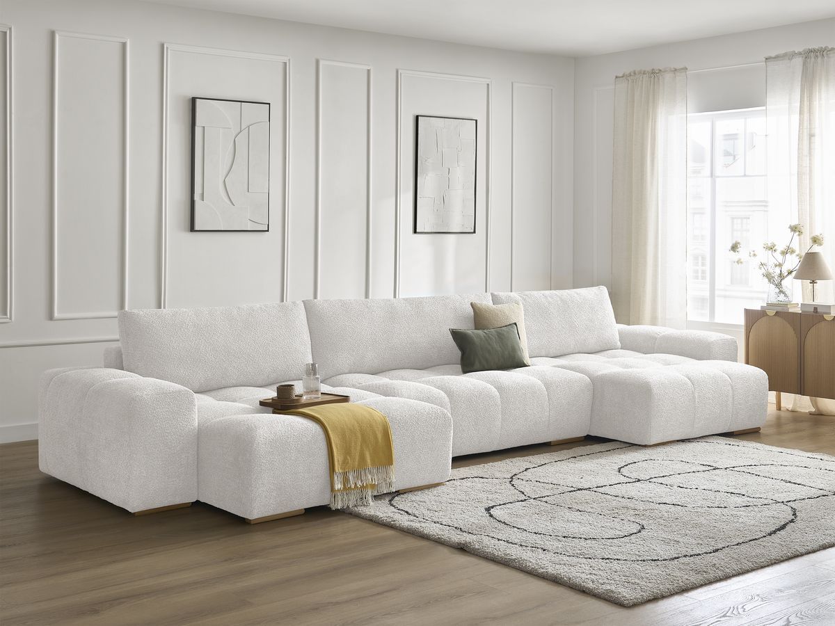 Bobochic Anakin Wohnlandschaft, 3 Kissen Bouclé-Stoff Weiß