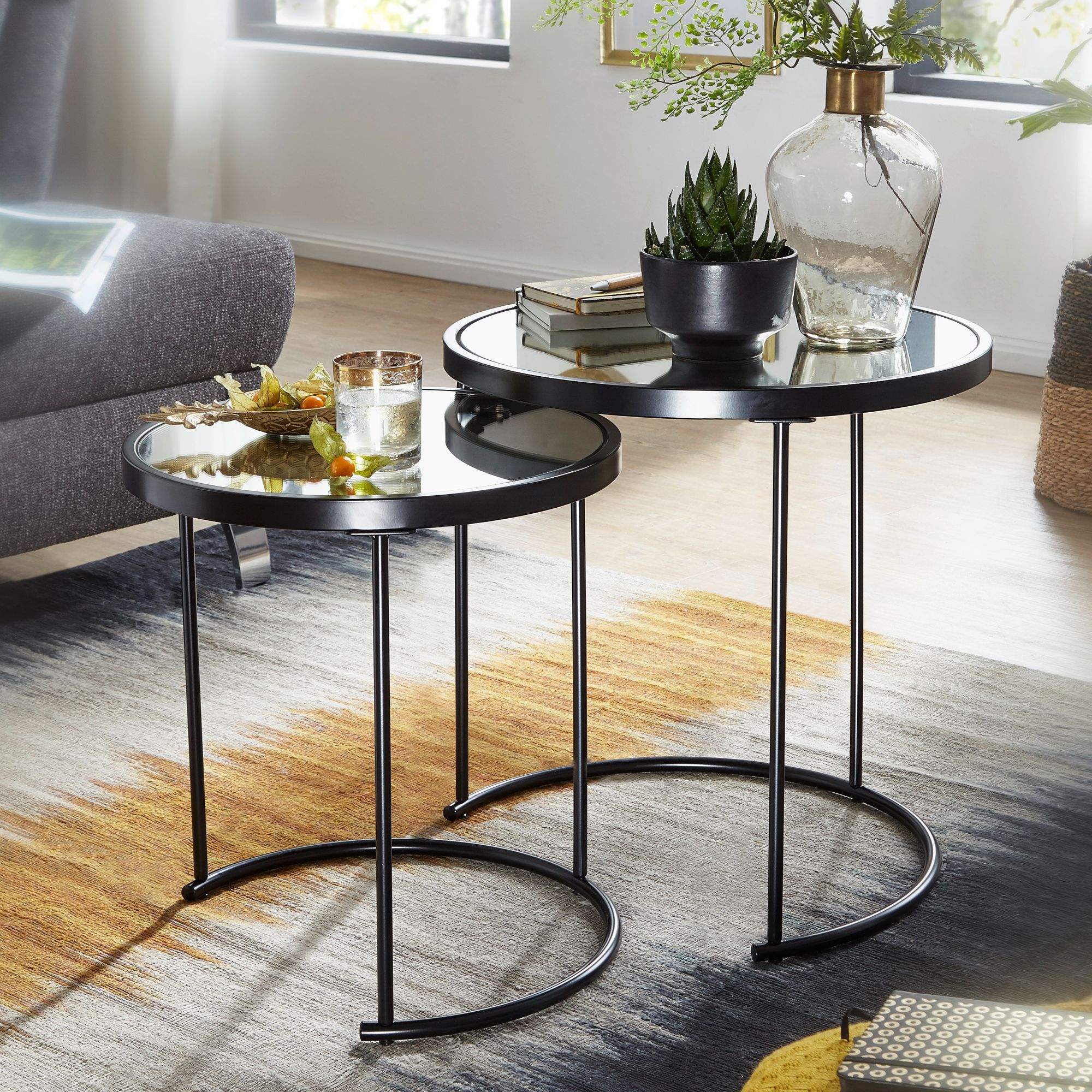 Satztisch 2er-Set Rebild Glas Schwarz Ø 50 cm