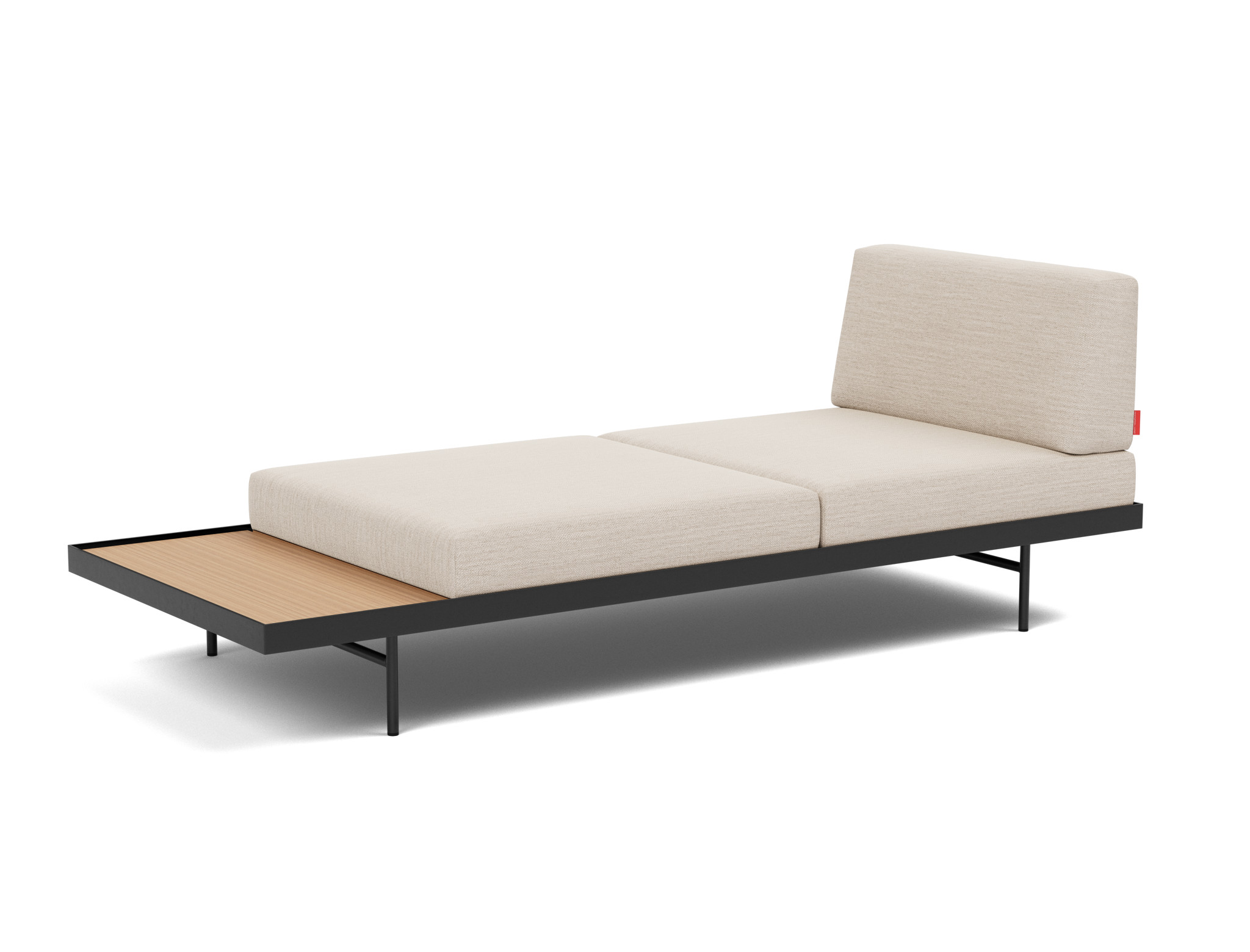 Tagesbett Puri Webstoff Blida 612-Sand-Grey Beine mit Eichentisch