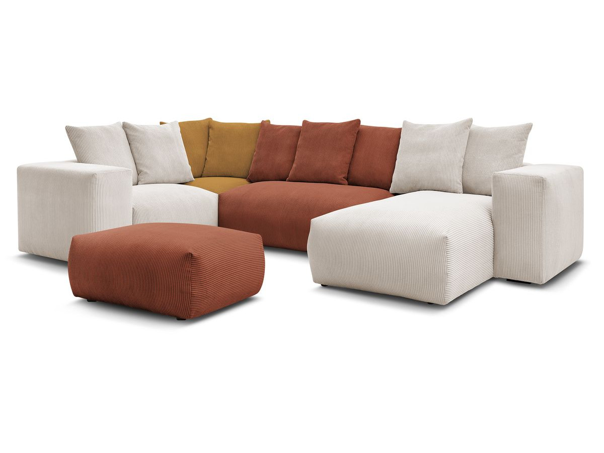 Bobochic Voltaire Wohnlandschaft mit Pouf 356 × 214 cm Cordsamt Mehrfarbig Ecke rechts