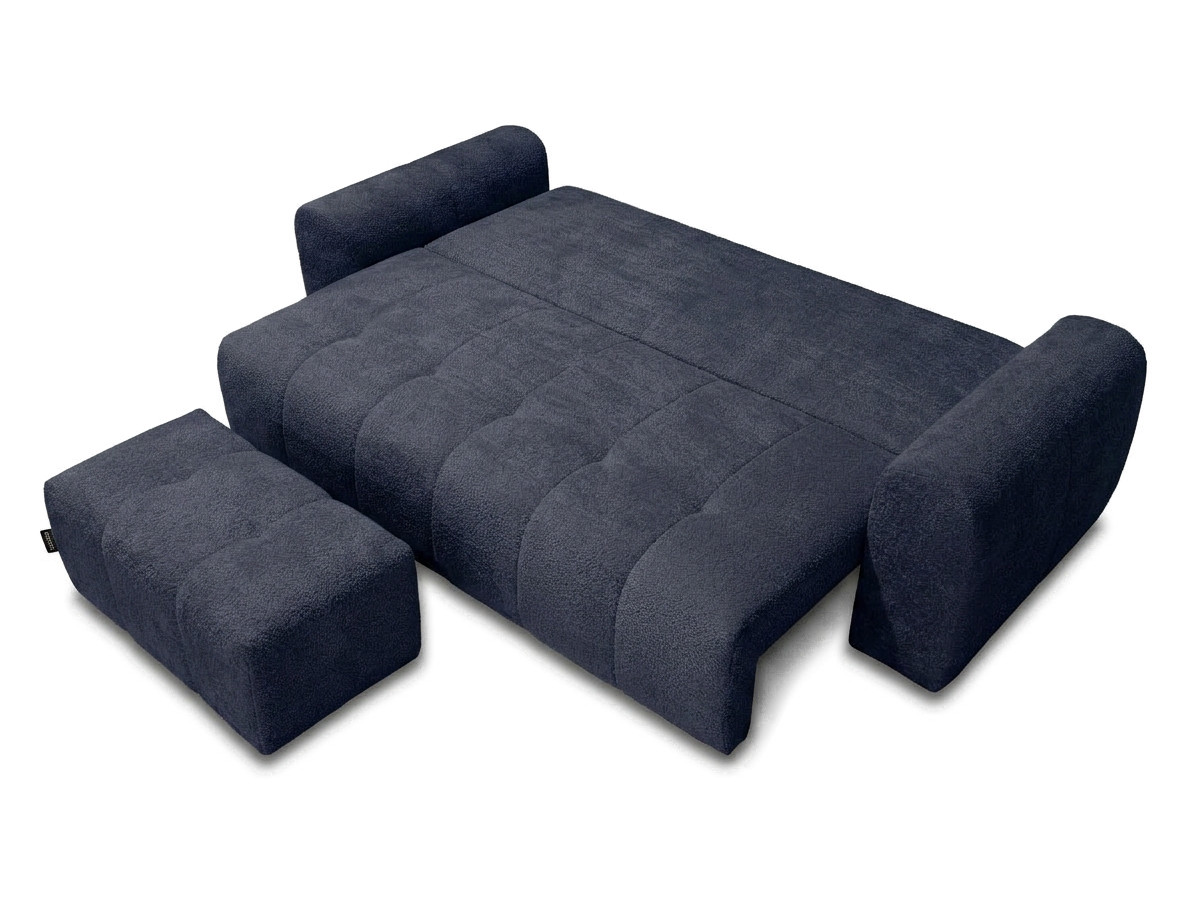 Bobochic Roxelane Schlafsofa 3-Sitzer mit Bettkasten und Pouf Bouclé-Stoff Dunkelblau