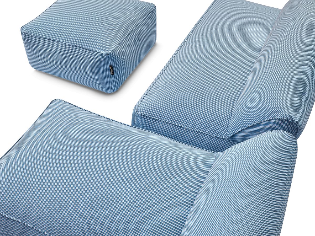 Bobochic Riviera Gartensofa 5-Sitzer mit Pouf Melange-Stoff Dunkelblau