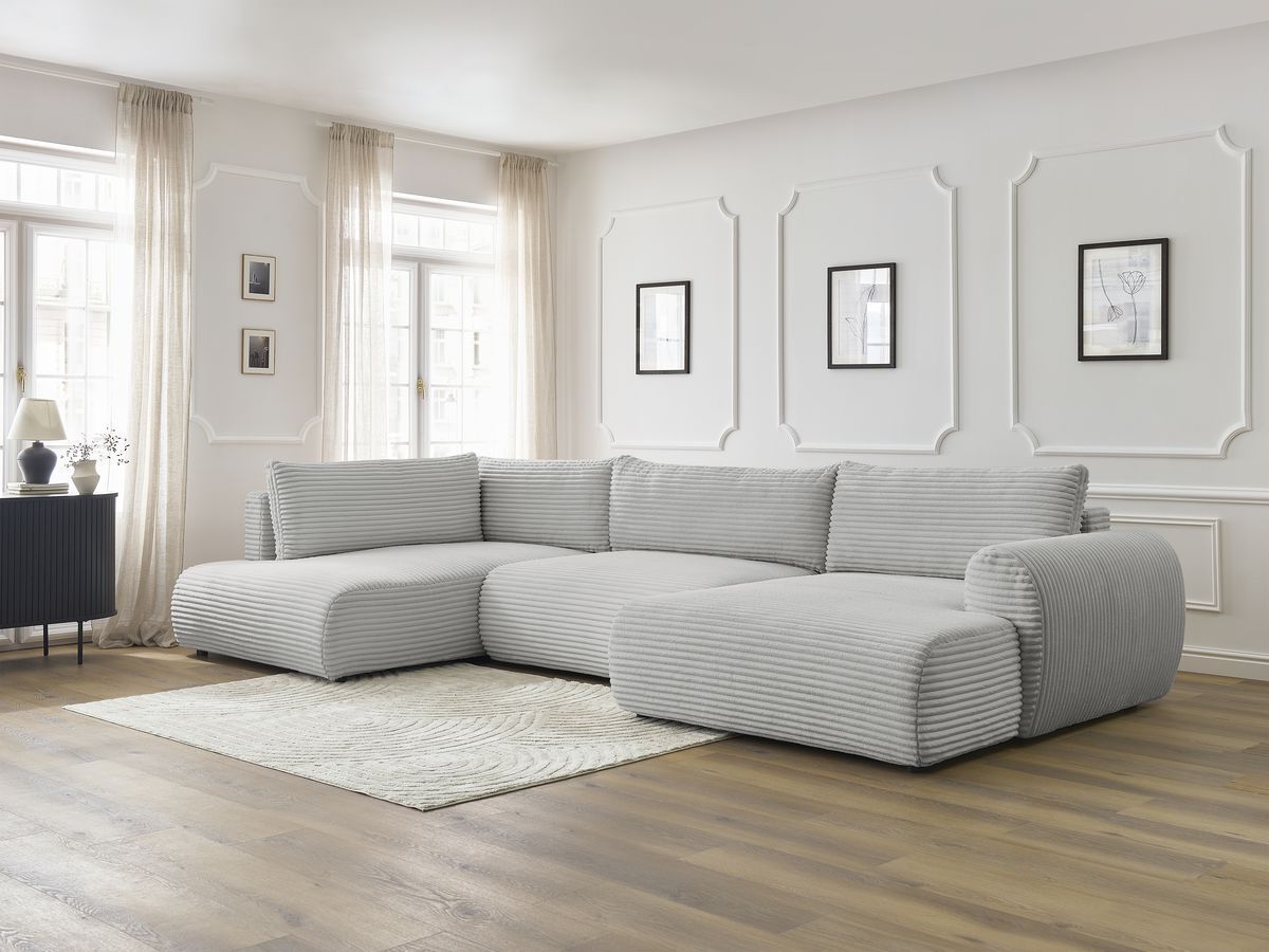 Bobochic Lucien Wohnlandschaft Breitcord weich Hellgrau Ecke rechts